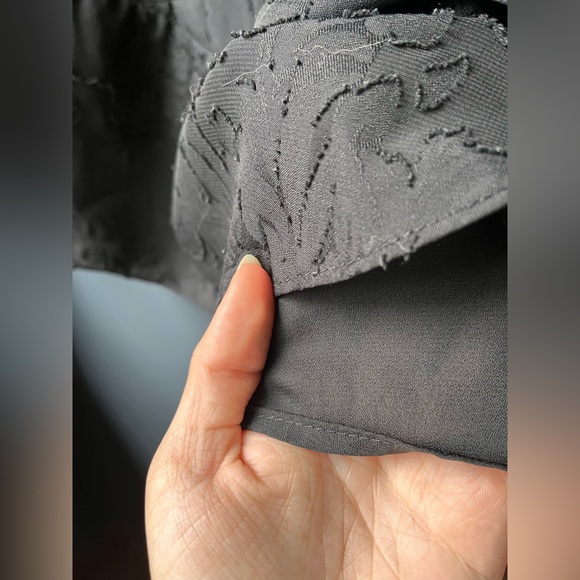 Open Back Black Cocktail Mini Dress Small Sheer Burnout Lace Ruffle LBD Boutique - Picture 6 of 10